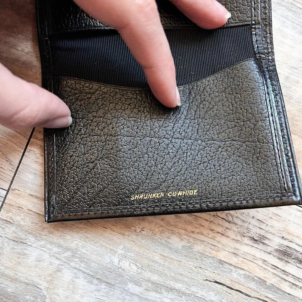 Vintage Shrunken Cowhide Trifold Wallet Black Genuine Leather